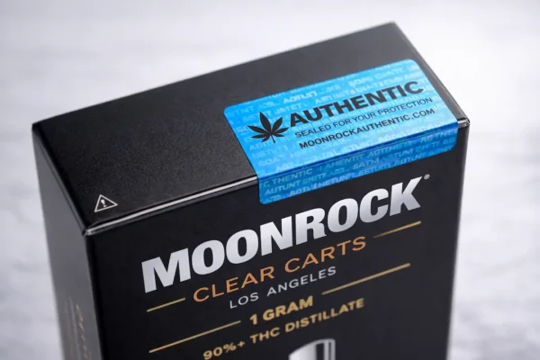 Moonrock Clear Carts packaging with authenticity seal and tamper proof sticker